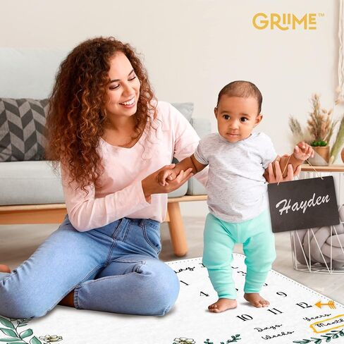 Griime Monthly Baby Milestone Blanket - Soft Milestone Blanket for Baby Boy & Girl - 300 GSM Thickness, Baby Month Blanket Kit with Chalkboard, Frames, Floral - Baby Monthly Milestone Blanket Gift. in Saudi Arabia