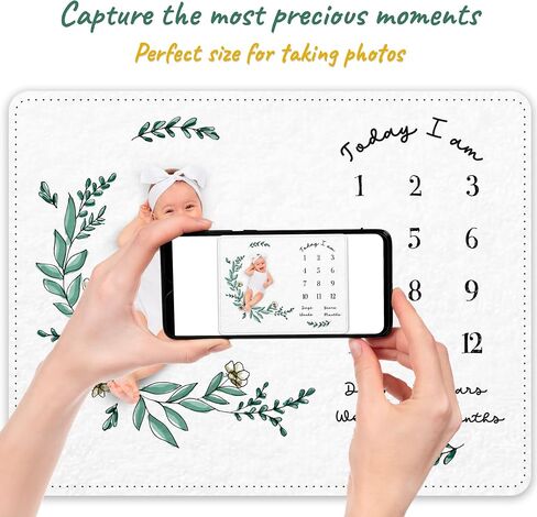 Griime Monthly Baby Milestone Blanket - Soft Milestone Blanket for Baby Boy & Girl - 300 GSM Thickness, Baby Month Blanket Kit with Chalkboard, Frames, Floral - Baby Monthly Milestone Blanket Gift. in Saudi Arabia