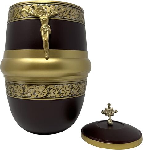 AngelAngie جنازة الجرار الكاثوليكية للرماد البشري مع صليب الجمال وشخصية يسوع المسيح، حجم كبير للبالغين يصل إلى 200 رطل، ذكر أو أنثى، ذهبي بورجوندي in Kuwait