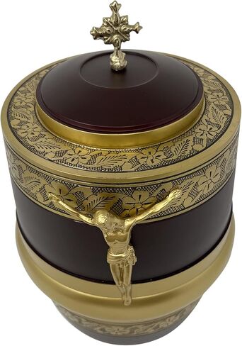 AngelAngie جنازة الجرار الكاثوليكية للرماد البشري مع صليب الجمال وشخصية يسوع المسيح، حجم كبير للبالغين يصل إلى 200 رطل، ذكر أو أنثى، ذهبي بورجوندي in Kuwait