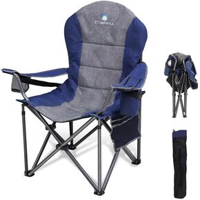 LANMOUNTAIN Camping Chairs for Adults,High Back Folding Camp Chair with Cup Holder and Cooler Bag,Heavy Duty Outdoor Lawn Chairs,Perfect for Camping,Hiking,Picnics,and Beach Trips,Blue