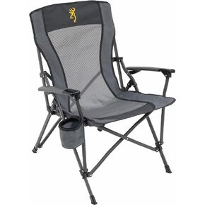 Browning Folding Camping Chairs for Adults - Durable Mesh Fabric Over Sturdy Powder Coated Steel Frame, Armrests Cup Holder, and Shoulder Carry Bag