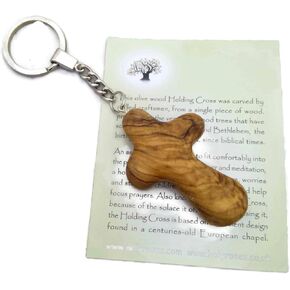 Olive Wood Comfort Cross Keyring -Holding Cross - Prayer Cross Handheld Design - Fits Comfortably in Your Hand - With Explanation Card and Psalm 23 - Expertly Crafted in Bethlehem in Kuwait