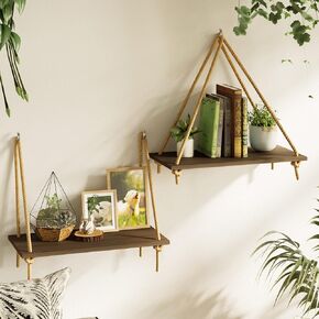 BAMFOX Hanging Wall Shelves,Swing Rope Floating Shelf,Bohemian Chic Macrame Window Storage Shelves for Living Room/Bedroom/Bathroom Decor
