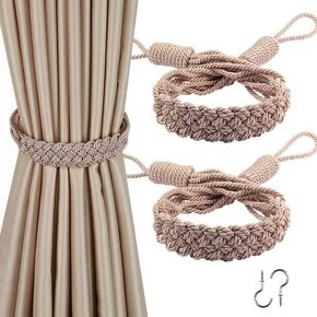 BEL AVENIR Curtain Tiebacks Ropes Hand-Woven Weave Braid Ties Handmade Home Office Decorative Holdbacks with 2 Metal Screw Hooks (Black) in Kuwait