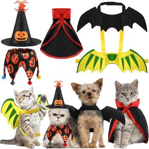 Halloween 5 Pieces Pet Costume Cat Dogs Cosplay Clothes Vampire Cloak Bat Pumpkin Hat Bib with Bells Wings Dinosaur Dragon Cat Collar Small Kitty Puppy Outfits for Halloween Party Pet Cosplay in Kuwait