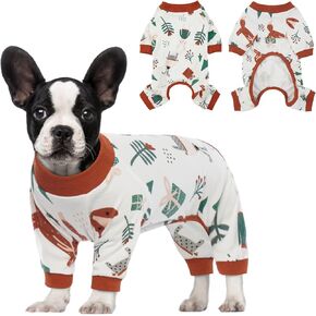 بيجامة كلب IKIPUKO مع زر، نمط كرتوني للحيوانات الأليفة PJS لتساقط شعر الحيوانات الأليفة للقطط والكلاب الصغيرة والمتوسطة، قميص ذو 4 أرجل ملابس بذلة للحيوانات الأليفة لربيع الخريف (Pig-S) in Kuwait