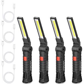 4 Pieces LED Work Light COB Rechargeable Work Flashlight with Magnetic Base, Hanging Hook and 360° Rotate 5 Modes Portable LED Work Flashlight for Car Repair, Household and Outdoor Use (Small)