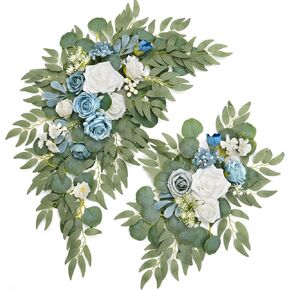 Wedding Sign Faux Flower Swag (Pack of 2) for Ceremony Party Reception Entrance Floral Decor Wall Easel Stand for Wedding Poster Welcome Sign(Blue) in Kuwait