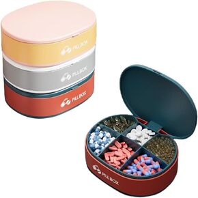 نينسي 3 عبوات منظم حبوب منع الحمل الصغيرة، 6 مقصورات حقيبة حبوب منع الحمل المحمولة للسفر، صندوق حبوب منع الحمل اليومي لعقد الدواء، فيتامين وزيت كبد سمك القد، حاوية حبوب منع الحمل لطيف لمحفظة الجيب منظم الأدوية in Kuwait