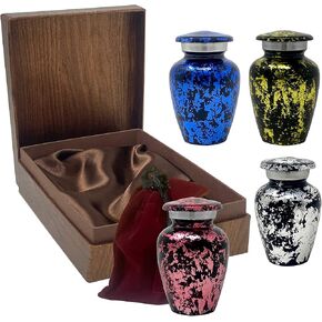 وعاء تذكاري صغير متلألئ مصنوع يدويًا من فوريفر لافد للرماد - مجموعة من 4 أباريق - توكين أورنز - أباريق صغيرة – 4 ألوان مع حقيبة فاخرة و4 أكياس in Kuwait