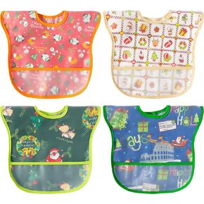 2ooya 4 قطع مريلة عيد الميلاد للأطفال مريلة مضادة للماء للأطفال الصغار مريلة تغذية مع جيب لالتقاط الفتات للرضع قابل للتعديل مريلة طعام للتسنين هدية تذكارية لعيد الميلاد (6-12 شهرًا) in Kuwait