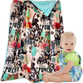 Western Baby Blanket - Cowgirl Cowboy Baby Toddler Bedding - Baby Girl Baby Boy Throw Blanket - Soft Minky Receiving Blankets - Double Layers 40 X 30 Inches (Ivory Yeehaw) in Kuwait