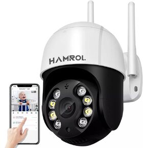 كاميرا مراقبة HAMROL في الهواء الطلق، كاميرا أمان واي فاي قابلة للإمالة رؤية 360 درجة، كاميرا أمان منزلية HD1080P، كشف الحركة، رؤية ليلية ملونة، صوت ثنائي الاتجاه، مقاومة للماء in Kuwait