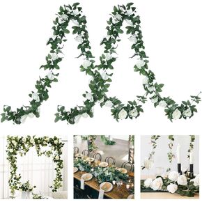 Gobograss Artificial White Rose Vines 2 pcs 12FT with 69 Flower Garland Fake Silk Flowers White Roses Hanging Floral Garland for Home Garden Wedding Birthday Decor in Saudi Arabia