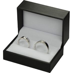 صندوق خاتم الخطوبة المزدوج من Jewellery Pak للرجال والنساء، لون أسود غني فاخر، مادة جلد البولي يوريثان الناعمة الملمس، مقاس 2.95〞(عرض)*2〞(عمق)*1.57〞(ارتفاع)