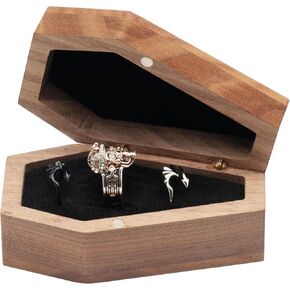 الجوز الخشب التابوت على شكل حلقة صندوق حامل 3 فتحات ل القوطية هالوين حفل الزفاف القوطية مجوهرات المنظم الديكور in Kuwait