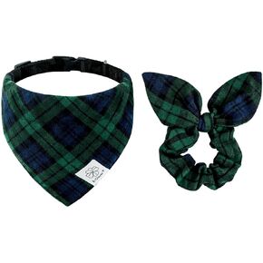 E-Clover Dog Collar Flower Print Dog Collar Bandanas & Matching Scrunchie Set Girl Adjustable Collars for XS Small Dogs Puppy Cat Owner Orange