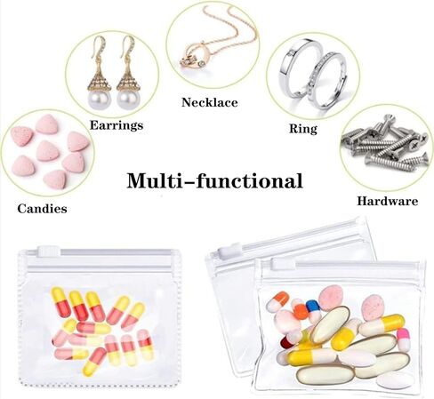 100 قطعة 3 × 3 انش حقيبة حبوب بلاستيكية بسحاب لتنظيم حبوب الدواء للسفر، منظم ادوية قابل لاعادة الاستخدام مع قفل منزلق للاغراض الصغيرة in Kuwait