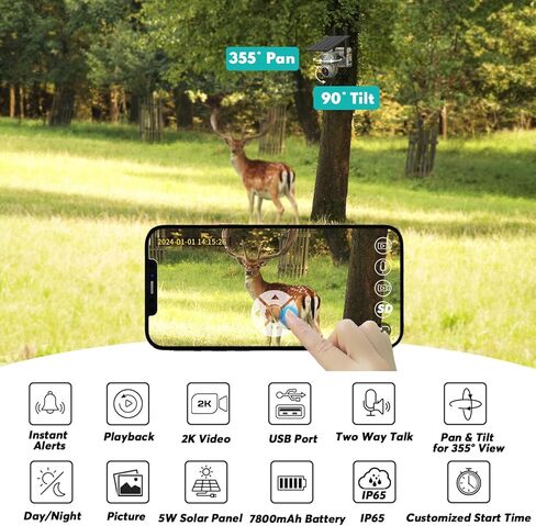كاميرات WOSPORTS 4G LTE الخلوية، كاميرا ألعاب تعمل بالطاقة الشمسية مع بطاقة SD وبطاقة SIM، بث مباشر 2K، الوصول إلى الهاتف عن بعد، كاميرا صيد منشطة للرؤية الليلية، IP65 مقاومة للماء للخارج in Kuwait