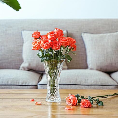 مزهرية كريستال شفافة عالية 9.5 بوصة للزهور، مزهرية بتصميم زهور كريستالية سميكة، مزهرية زجاجية شفافة للزهور مزهريات تزيين الزفاف المركزية للمنزل 23.5 سم in Kuwait