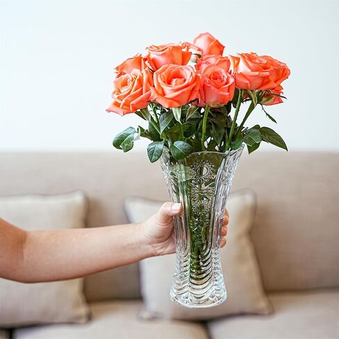 مزهرية كريستال شفافة عالية 9.5 بوصة للزهور، مزهرية بتصميم زهور كريستالية سميكة، مزهرية زجاجية شفافة للزهور مزهريات تزيين الزفاف المركزية للمنزل 23.5 سم in Kuwait