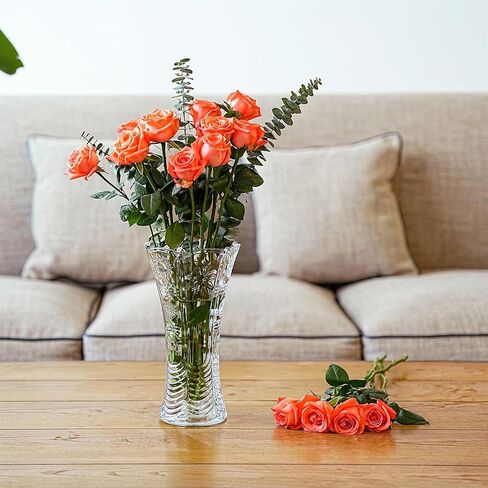 مزهرية كريستال شفافة عالية 9.5 بوصة للزهور، مزهرية بتصميم زهور كريستالية سميكة، مزهرية زجاجية شفافة للزهور مزهريات تزيين الزفاف المركزية للمنزل 23.5 سم in Kuwait