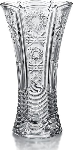 مزهرية كريستال شفافة عالية 9.5 بوصة للزهور، مزهرية بتصميم زهور كريستالية سميكة، مزهرية زجاجية شفافة للزهور مزهريات تزيين الزفاف المركزية للمنزل 23.5 سم in Kuwait