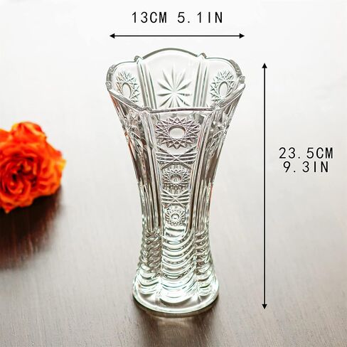مزهرية كريستال شفافة عالية 9.5 بوصة للزهور، مزهرية بتصميم زهور كريستالية سميكة، مزهرية زجاجية شفافة للزهور مزهريات تزيين الزفاف المركزية للمنزل 23.5 سم in Kuwait