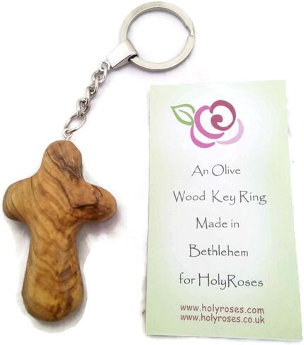 Olive Wood Comfort Cross Keyring -Holding Cross - Prayer Cross Handheld Design - Fits Comfortably in Your Hand - With Explanation Card and Psalm 23 - Expertly Crafted in Bethlehem in Kuwait