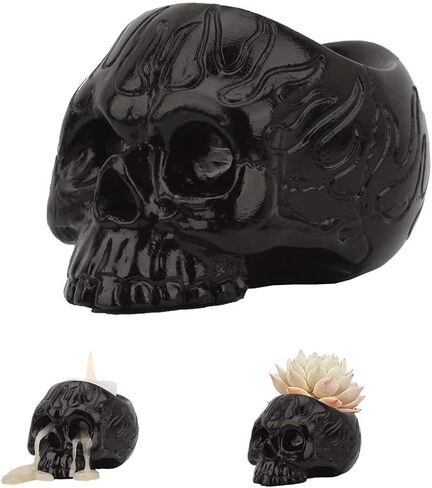 حامل شموع على شكل جمجمة من طراز القوطي وحامل شموع على شكل جمجمة وهيكل عظمي من الراتينج الشمعدان الحرف الشمعدان للحفل بعيد الهالوين والكريسماس ومخيف تزيين المنزل in Kuwait