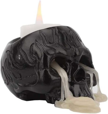 حامل شموع على شكل جمجمة من طراز القوطي وحامل شموع على شكل جمجمة وهيكل عظمي من الراتينج الشمعدان الحرف الشمعدان للحفل بعيد الهالوين والكريسماس ومخيف تزيين المنزل in Kuwait