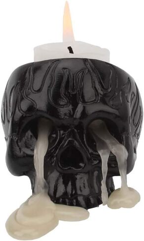 حامل شموع على شكل جمجمة من طراز القوطي وحامل شموع على شكل جمجمة وهيكل عظمي من الراتينج الشمعدان الحرف الشمعدان للحفل بعيد الهالوين والكريسماس ومخيف تزيين المنزل in Kuwait