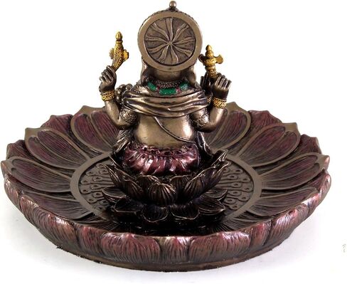 Top Collection 3.5" H 5" Dia. Ganesha Round Lotus Plate Incense Tea Light Holder Burner. Hindu Elephant God of Success. Bronze Powder Mixed with Resin. Bronze Finish with Color Accents. in Saudi Arabia