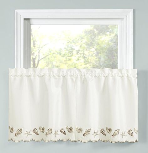 RENAISSANCE HOME FASHION Seashells Embroidered Pair, 56 in x 24 in | Tiers, Natural in Saudi Arabia