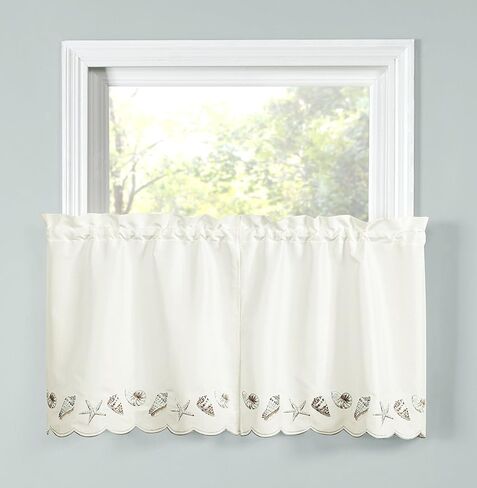 RENAISSANCE HOME FASHION Seashells Embroidered Pair, 56 in x 24 in | Tiers, Natural in Saudi Arabia