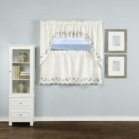 RENAISSANCE HOME FASHION Seashells Embroidered Pair, 56 in x 24 in | Tiers, Natural in Saudi Arabia