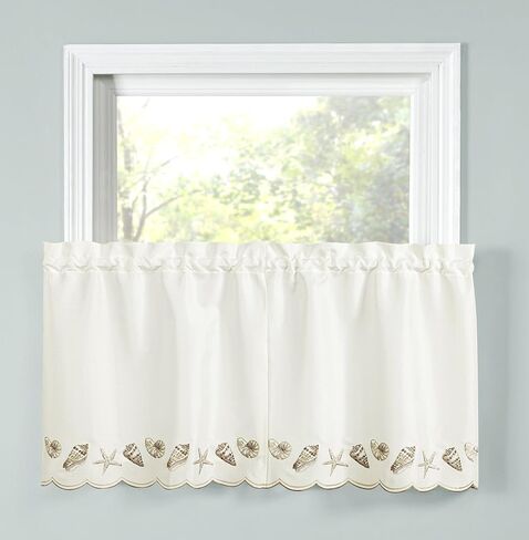 RENAISSANCE HOME FASHION Seashells Embroidered Pair, 56 in x 24 in | Tiers, Natural in Saudi Arabia