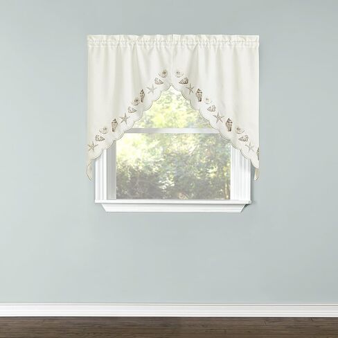 RENAISSANCE HOME FASHION Seashells Embroidered Pair, 56 in x 24 in | Tiers, Natural in Saudi Arabia