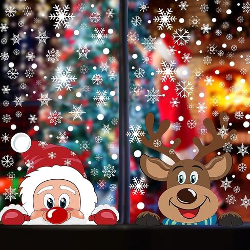 Ergou Youth Christmas Snowflake Window Cling Stickers White Snowflake Window Decals-Snowflake Window Clings for Santa Reindeer Christmas Window Clings Decorations 274 PCS(6 Sheets), 11x17in in Saudi Arabia