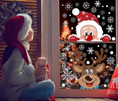 Ergou Youth Christmas Snowflake Window Cling Stickers White Snowflake Window Decals-Snowflake Window Clings for Santa Reindeer Christmas Window Clings Decorations 274 PCS(6 Sheets), 11x17in in Saudi Arabia
