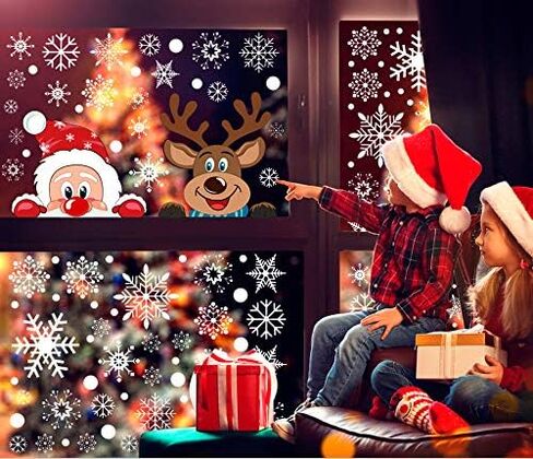 Ergou Youth Christmas Snowflake Window Cling Stickers White Snowflake Window Decals-Snowflake Window Clings for Santa Reindeer Christmas Window Clings Decorations 274 PCS(6 Sheets), 11x17in in Saudi Arabia