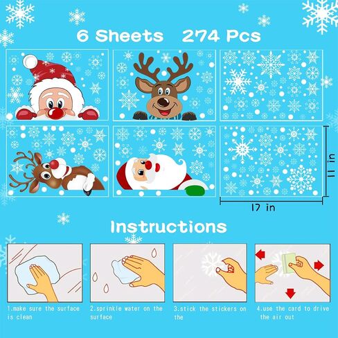 Ergou Youth Christmas Snowflake Window Cling Stickers White Snowflake Window Decals-Snowflake Window Clings for Santa Reindeer Christmas Window Clings Decorations 274 PCS(6 Sheets), 11x17in in Saudi Arabia