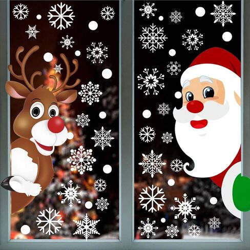 Ergou Youth Christmas Snowflake Window Cling Stickers White Snowflake Window Decals-Snowflake Window Clings for Santa Reindeer Christmas Window Clings Decorations 274 PCS(6 Sheets), 11x17in in Saudi Arabia