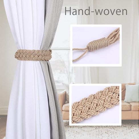 BEL AVENIR Curtain Tiebacks Ropes Hand-Woven Weave Braid Ties Handmade Home Office Decorative Holdbacks with 2 Metal Screw Hooks (Black) in Kuwait