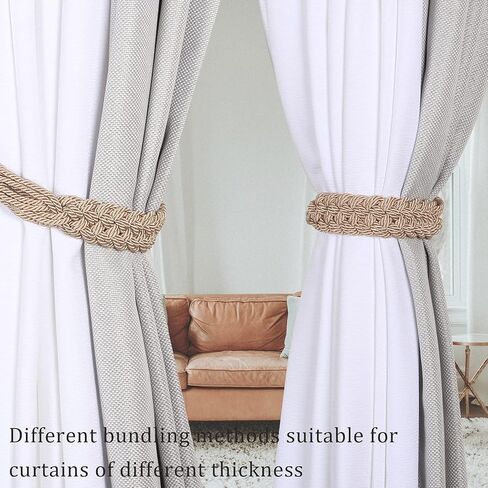 BEL AVENIR Curtain Tiebacks Ropes Hand-Woven Weave Braid Ties Handmade Home Office Decorative Holdbacks with 2 Metal Screw Hooks (Black) in Kuwait