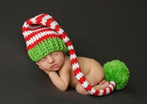 الوليد التصوير الدعائم زي صبي فتاة الكروشيه حك ملابس عيد الميلاد قبعة مخططة طويلة الطفل صور تبادل لاطلاق النار الدعائم in Kuwait