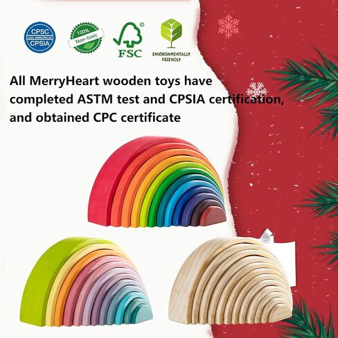 لعبة تكديس قوس قزح الخشبية من MERRYHEART، مكدس قوس قزح خشبي 12 قطعة، لعبة تكديس قوس قزح كبيرة جدًا، مكعبات بناء ألغاز التعشيش ألعاب تعليمية للأطفال الصغار in Kuwait