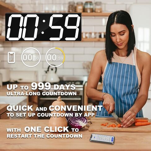 ساعة حائط رقمية LED من CHKOSDA، أرقام 6 بوصة وساعة عد تنازلي كبيرة الحجم، جهاز تحكم عن بعد/تحكم في التطبيق، وقت المزامنة التلقائية والتحكم في المجموعة (أحمر) in Kuwait