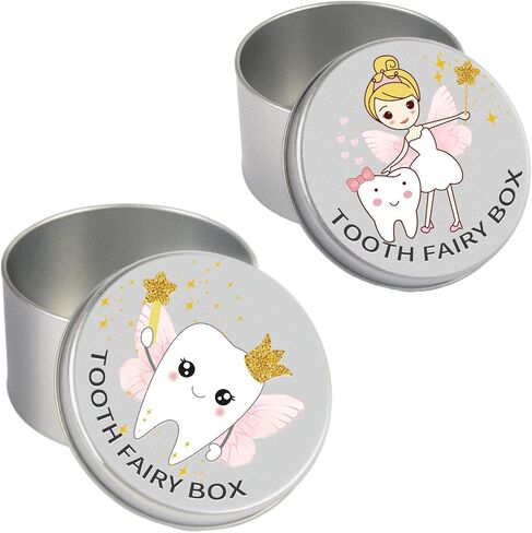 2Pcs Tooth Fairy Box for Boys and Girls, Metal Baby Tooth Box, Lost Baby Teeth Holder, Baby Tooth Keepsake Storage Box, Kids First Teeth Keepsake Box for Lost Teeth Children,Newborn Baby Birthday and in Kuwait